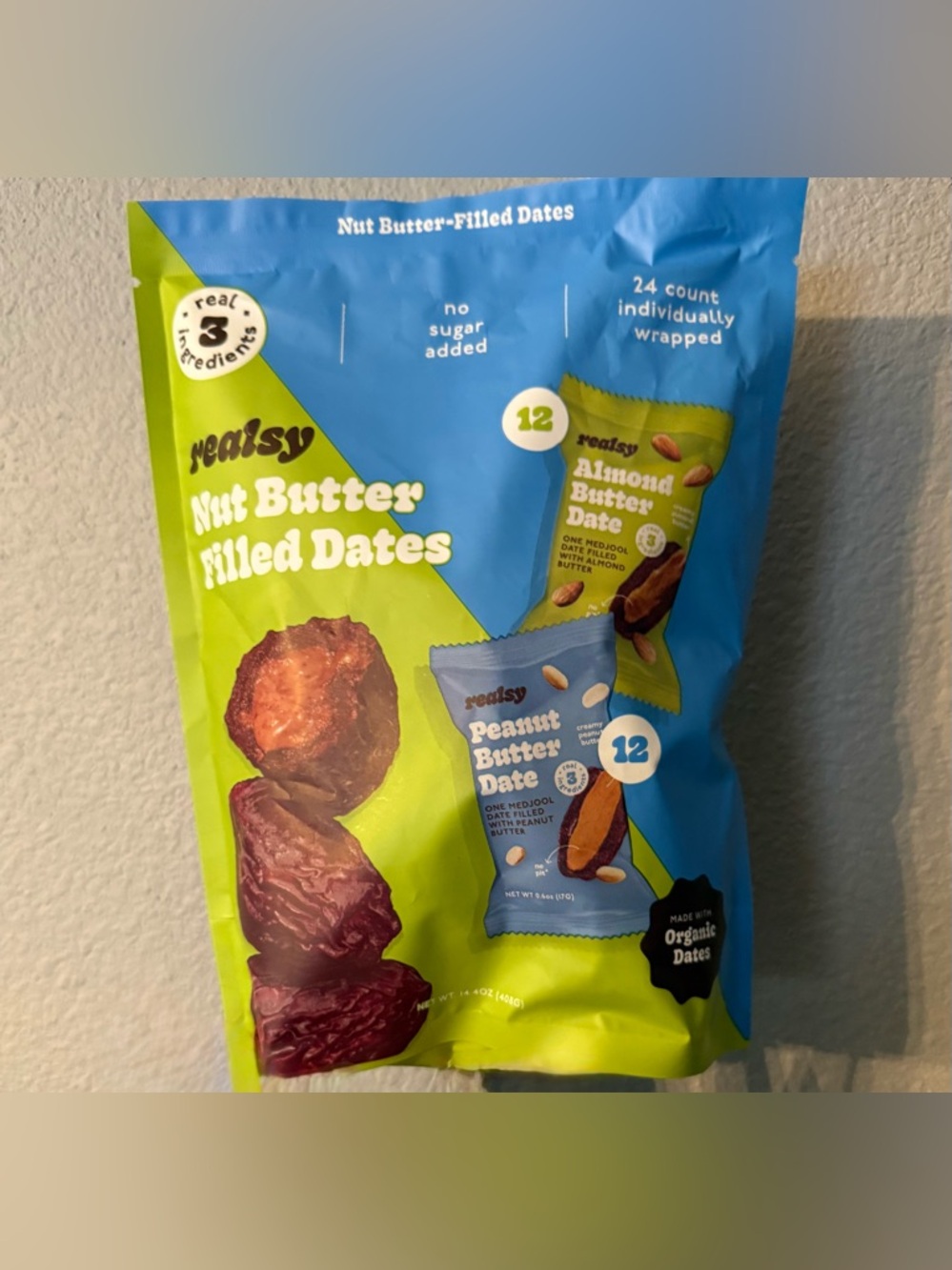 Realsy Nut Butter Filled Dates, 14.4 oz Almond Butter Peanut Butter New